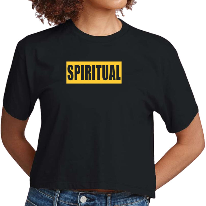 Womens Cropped Graphic T-shirt - Spiritual Yellow Gold Colorblock - Womens