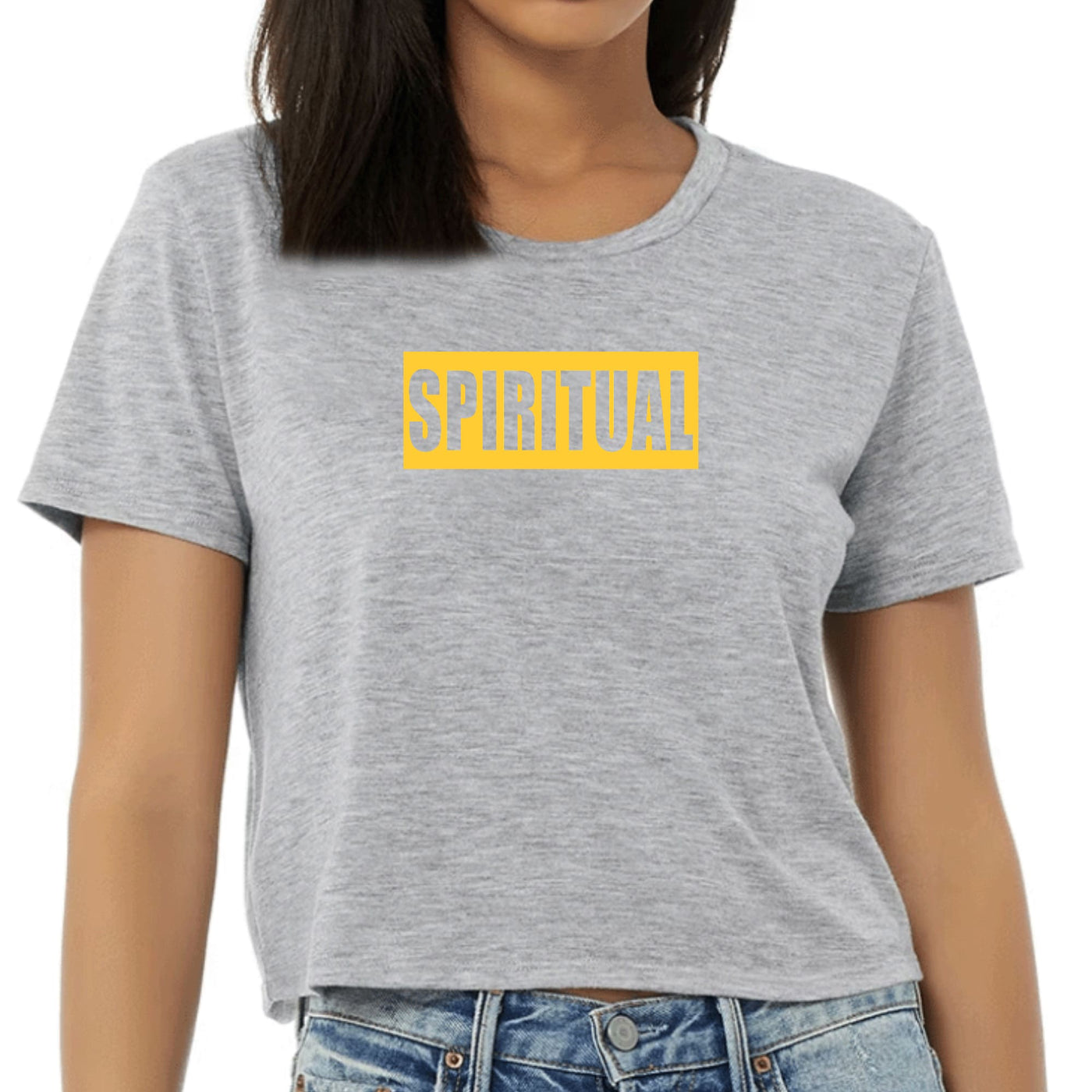 Womens Cropped Graphic T-shirt Spiritual Yellow Gold Colorblock - Womens