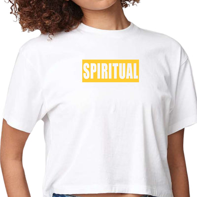 Womens Cropped Graphic T-shirt Spiritual Yellow Gold Colorblock - Womens