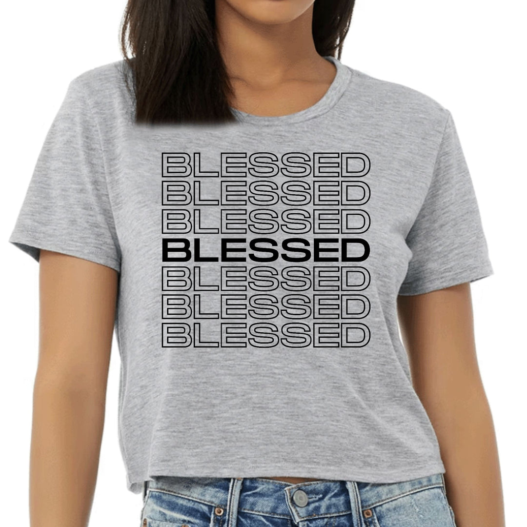 Womens Cropped Graphic T-shirt - Stacked Blessed Print - Womens/T-Shirts/Cropped
