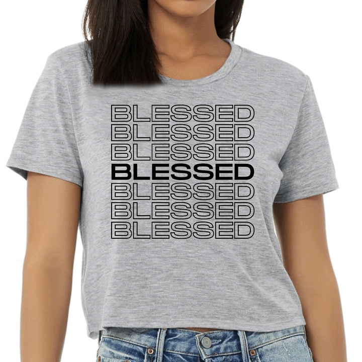 Womens Cropped Graphic T-shirt - Stacked Blessed Print - Womens/T-Shirts/Cropped