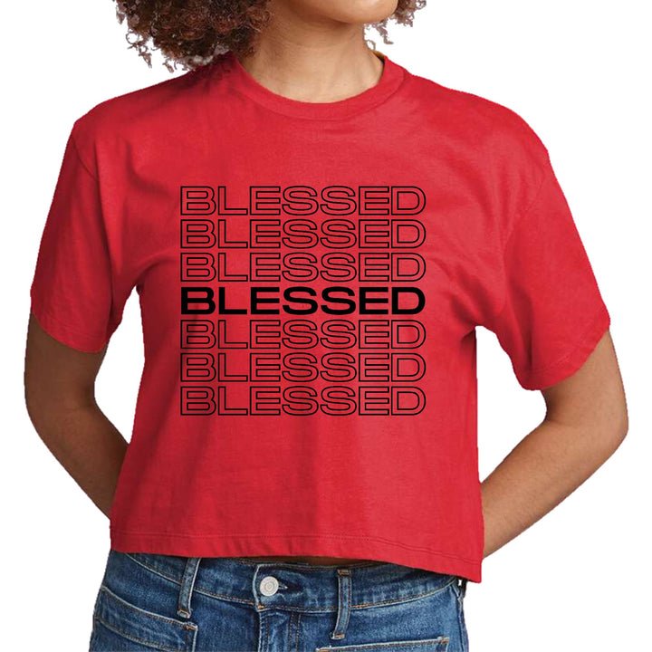 Womens Cropped Graphic T-shirt - Stacked Blessed Print - Womens/T-Shirts/Cropped