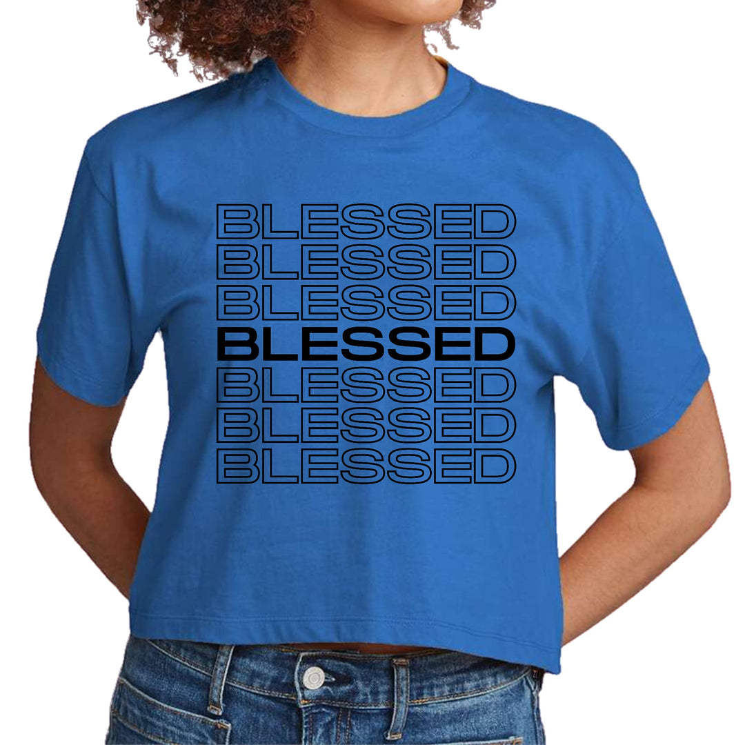 Womens Cropped Graphic T-shirt - Stacked Blessed Print - Womens/T-Shirts/Cropped