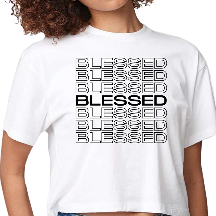 Womens Cropped Graphic T-shirt - Stacked Blessed Print - Womens/T-Shirts/Cropped