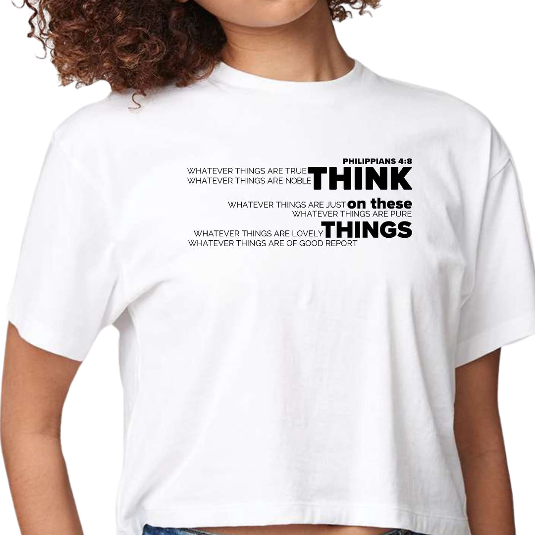 Womens Cropped Graphic T-shirt Think on these Things Black - Womens | T-Shirts