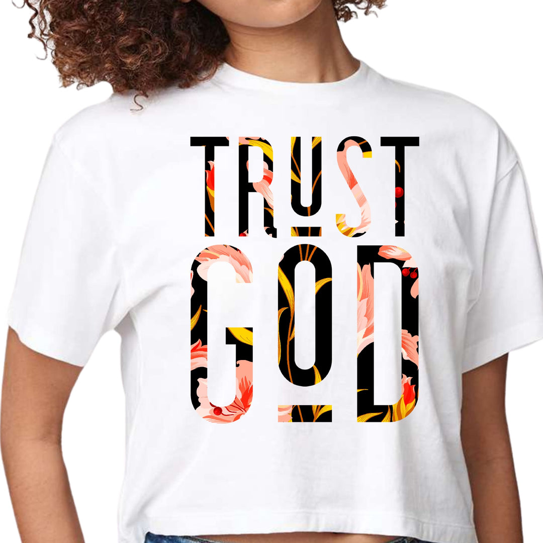 Womens Cropped Graphic T-shirt Trust God Floral Print - Womens | T-Shirts