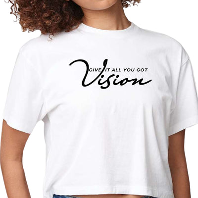 Womens Cropped Graphic T-shirt Vision - Give It All You Got Black - Womens