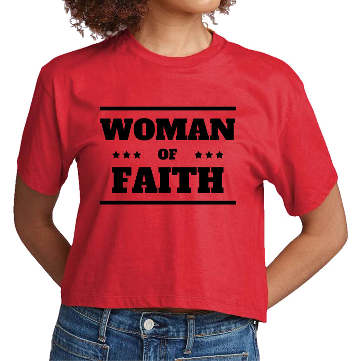 Womens Cropped Graphic T-shirt Woman of Faith Black Illustration - Womens