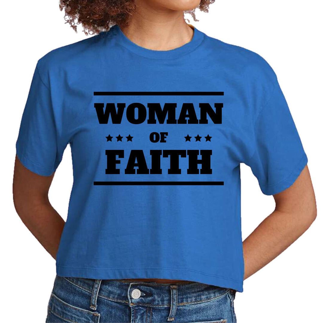 Womens Cropped Graphic T-shirt Woman of Faith Black Illustration - Womens