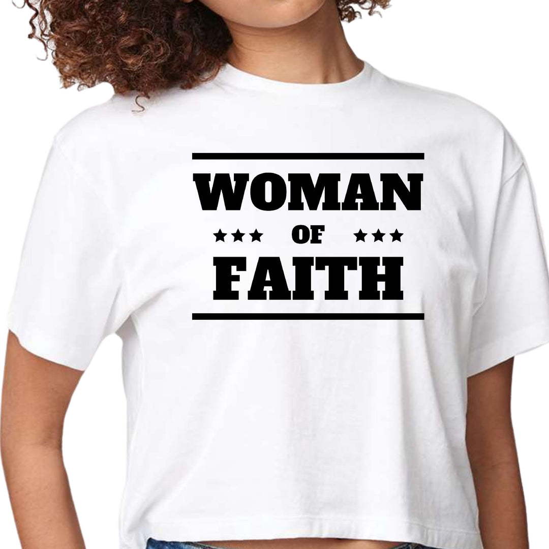 Womens Cropped Graphic T-shirt Woman of Faith Black Illustration - Womens