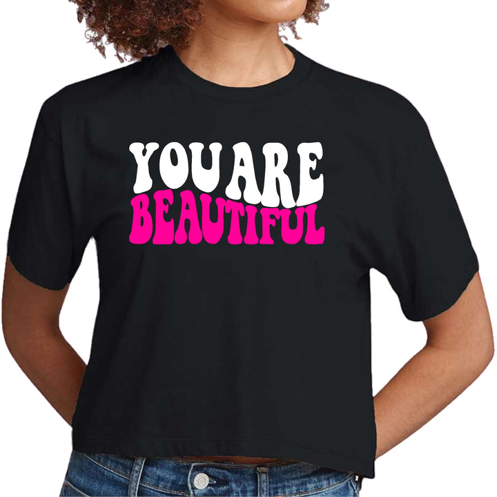 Womens Cropped Graphic T-shirt you are Beautiful Pink White - Womens | T-Shirts