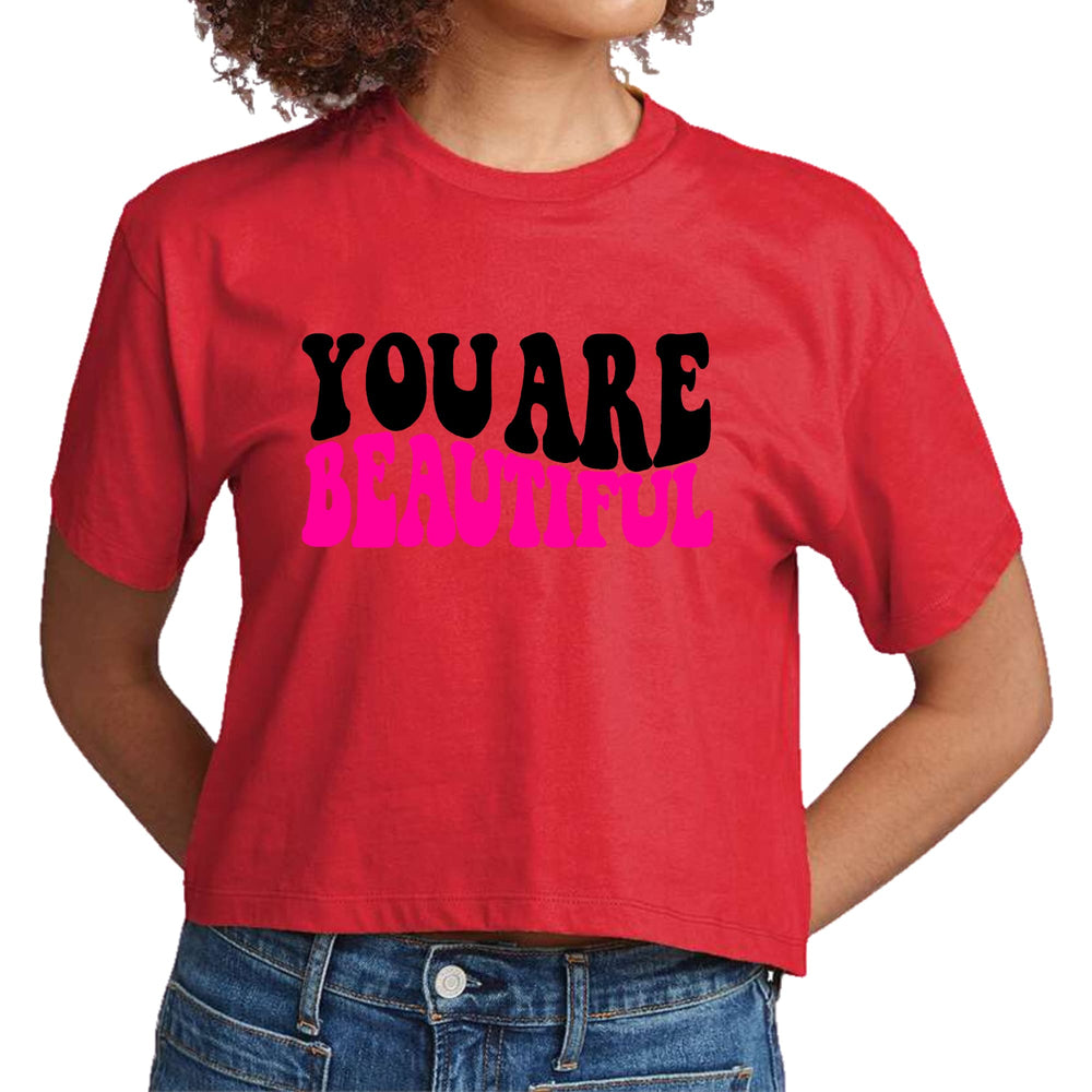 Womens Cropped Graphic T-shirt you are Beautiful Print - Womens | T-Shirts