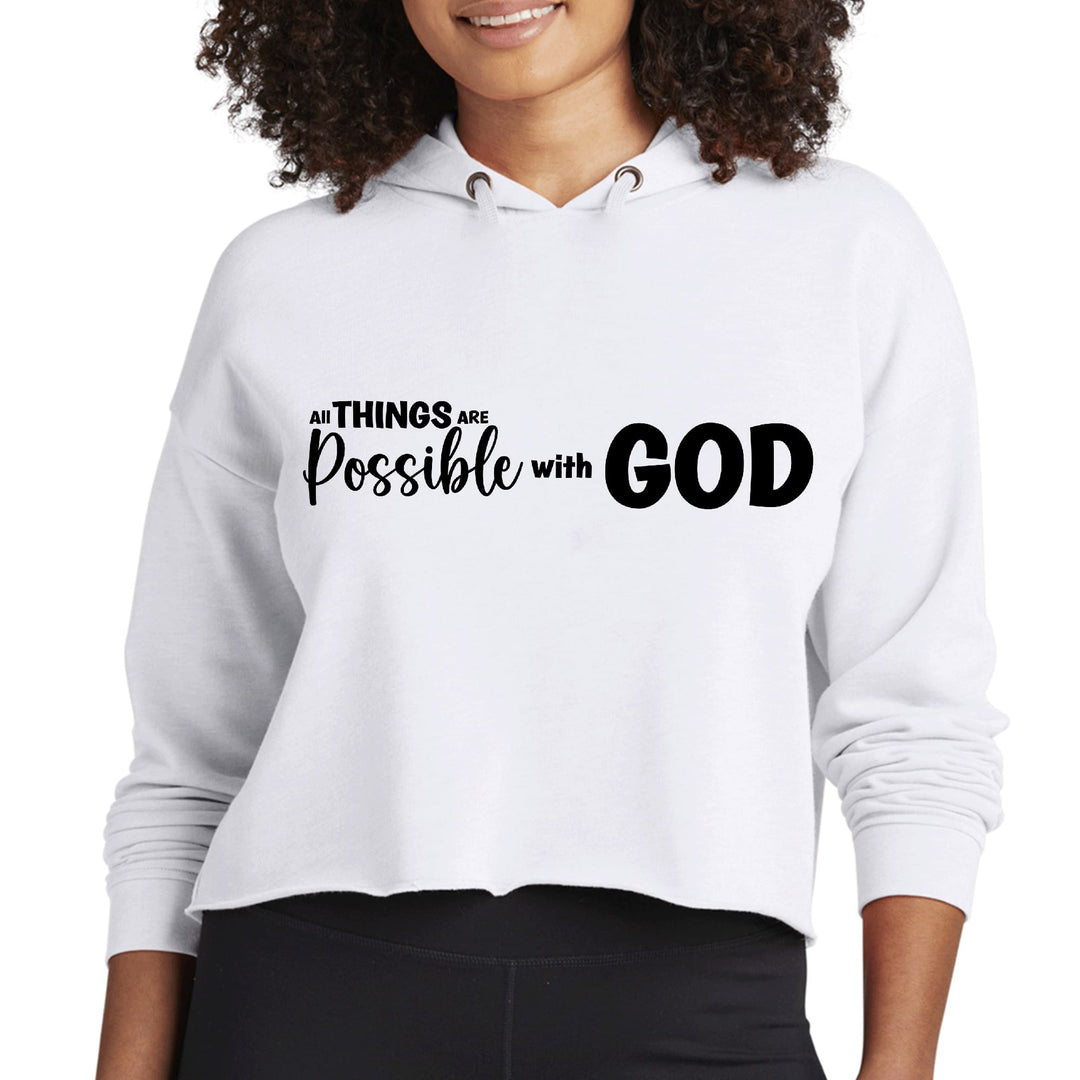 Womens Cropped Hoodie All Things are Possible with God - Black - Womens