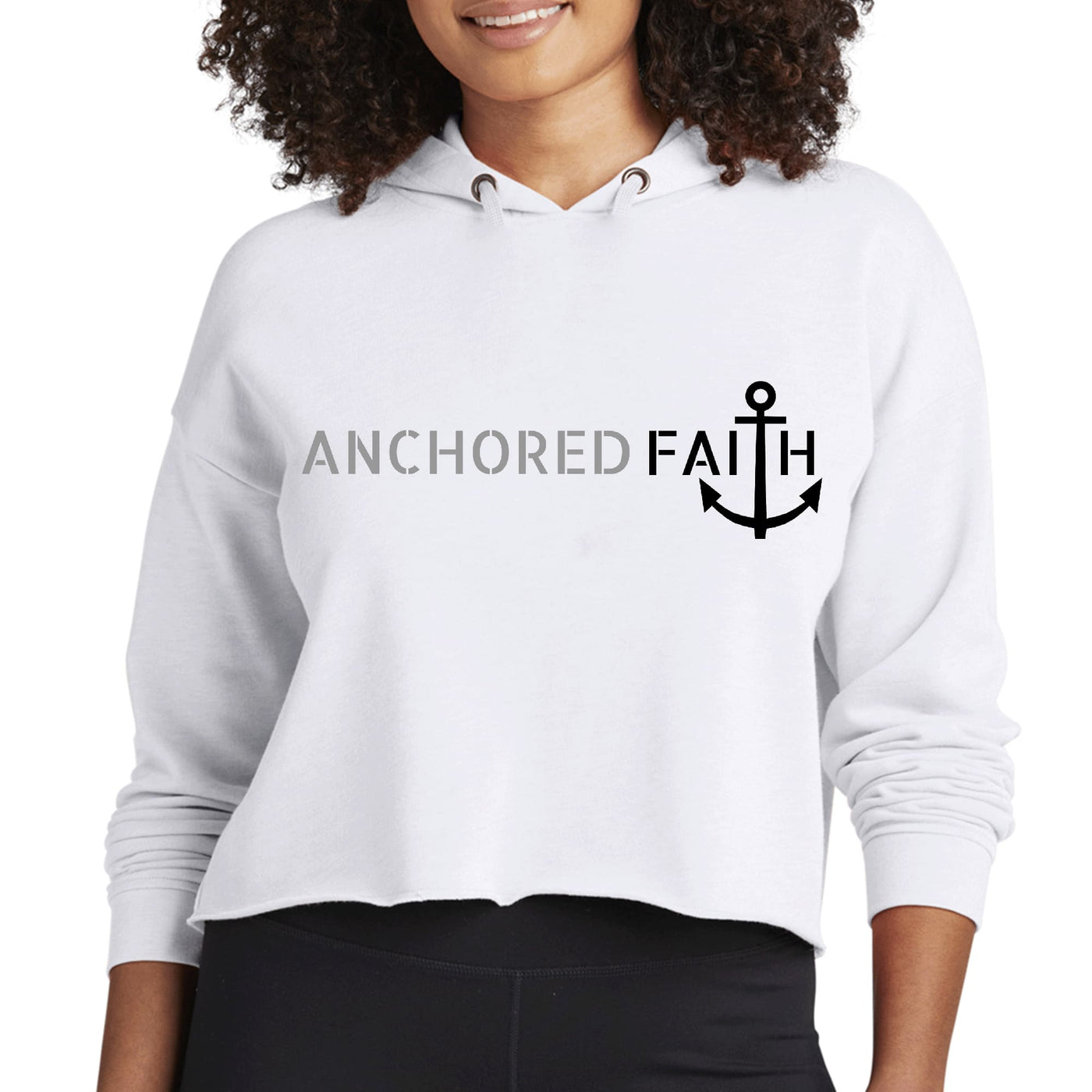 Womens Cropped Hoodie Anchored Faith Grey And Black Print - Womens | Hoodies