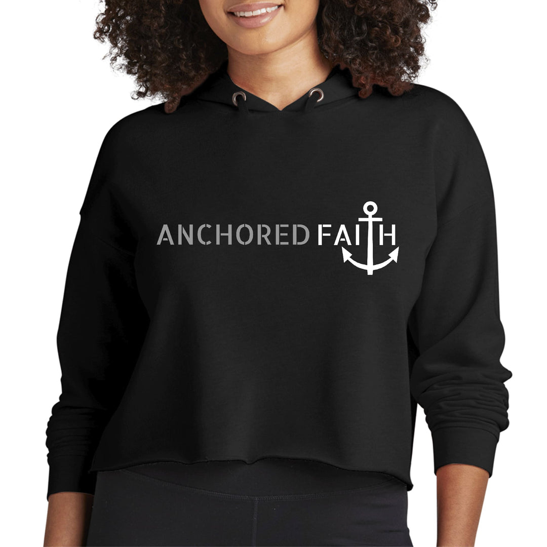 Womens Cropped Hoodie Anchored Faith Grey and White Print - Womens | Hoodies