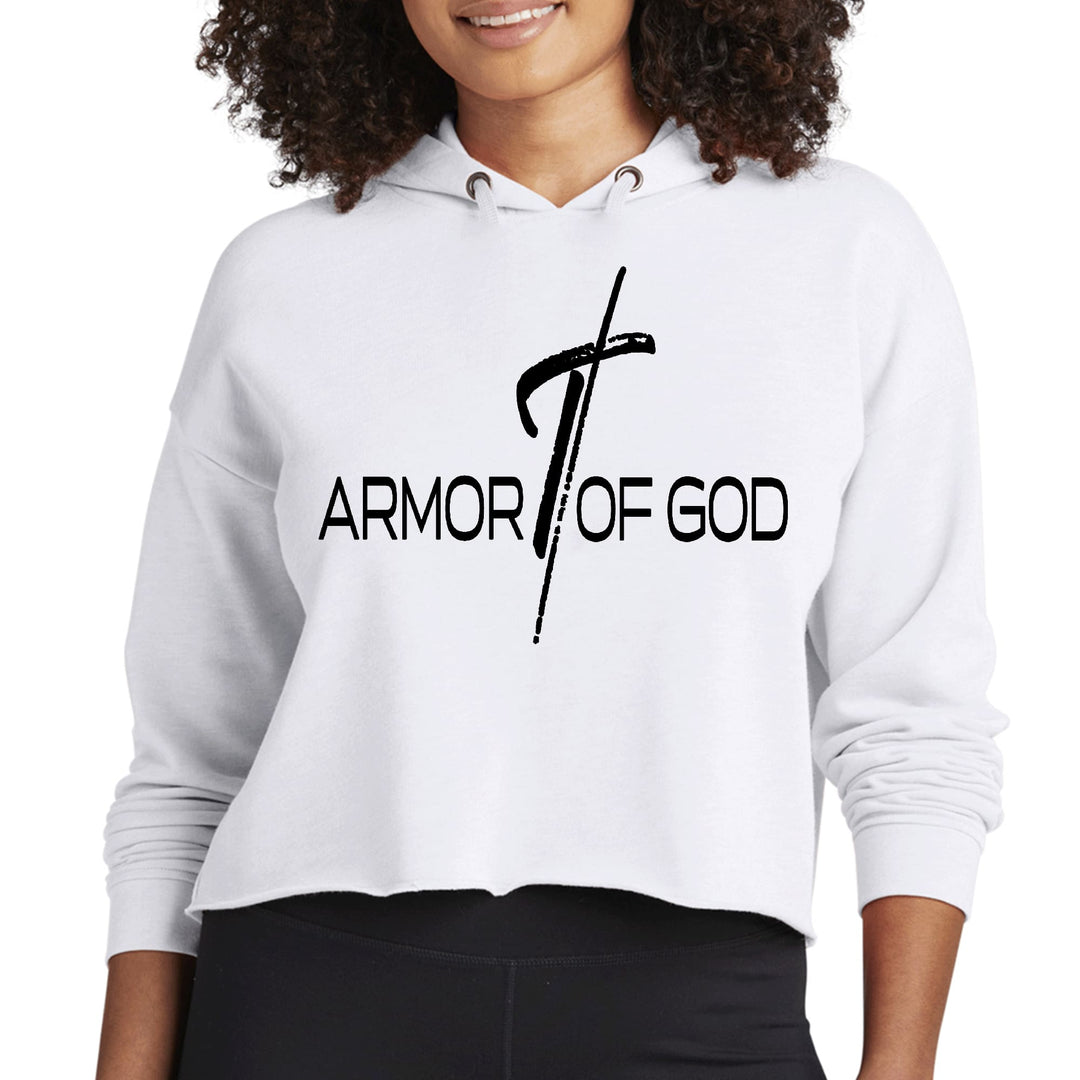 Womens Cropped Hoodie Armor Of God Black Illustration - Womens | Hoodies