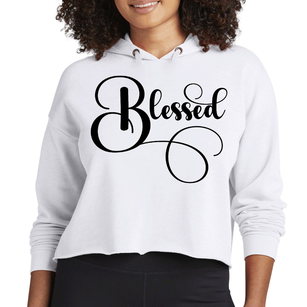 Womens Cropped Hoodie Blessed Black Graphic Illustration - Womens | Hoodies