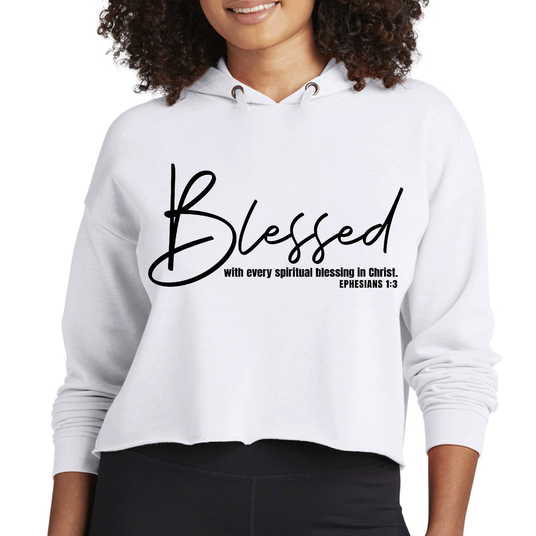 Womens Cropped Hoodie Blessed With Every Spiritual Blessing Black - Womens