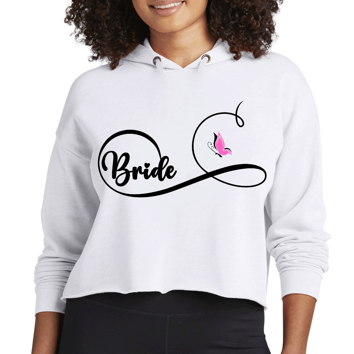 Womens Cropped Hoodie Bride - Wedding Bridal Butterfly Illustration - Womens