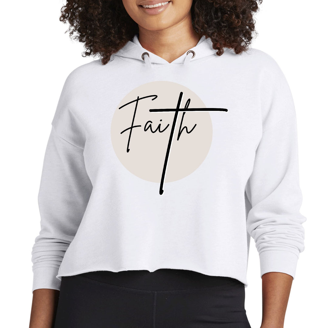 Womens Cropped Hoodie Faith - Christian Affirmation - Black And Beige - Womens