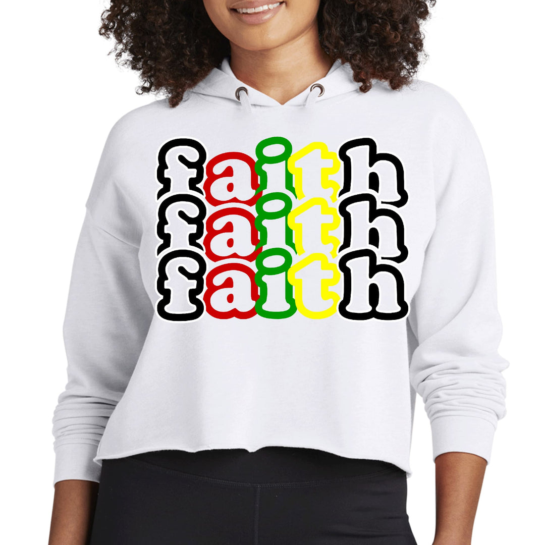 Womens Cropped Hoodie Faith Stack Multicolor Black Illustration - Womens