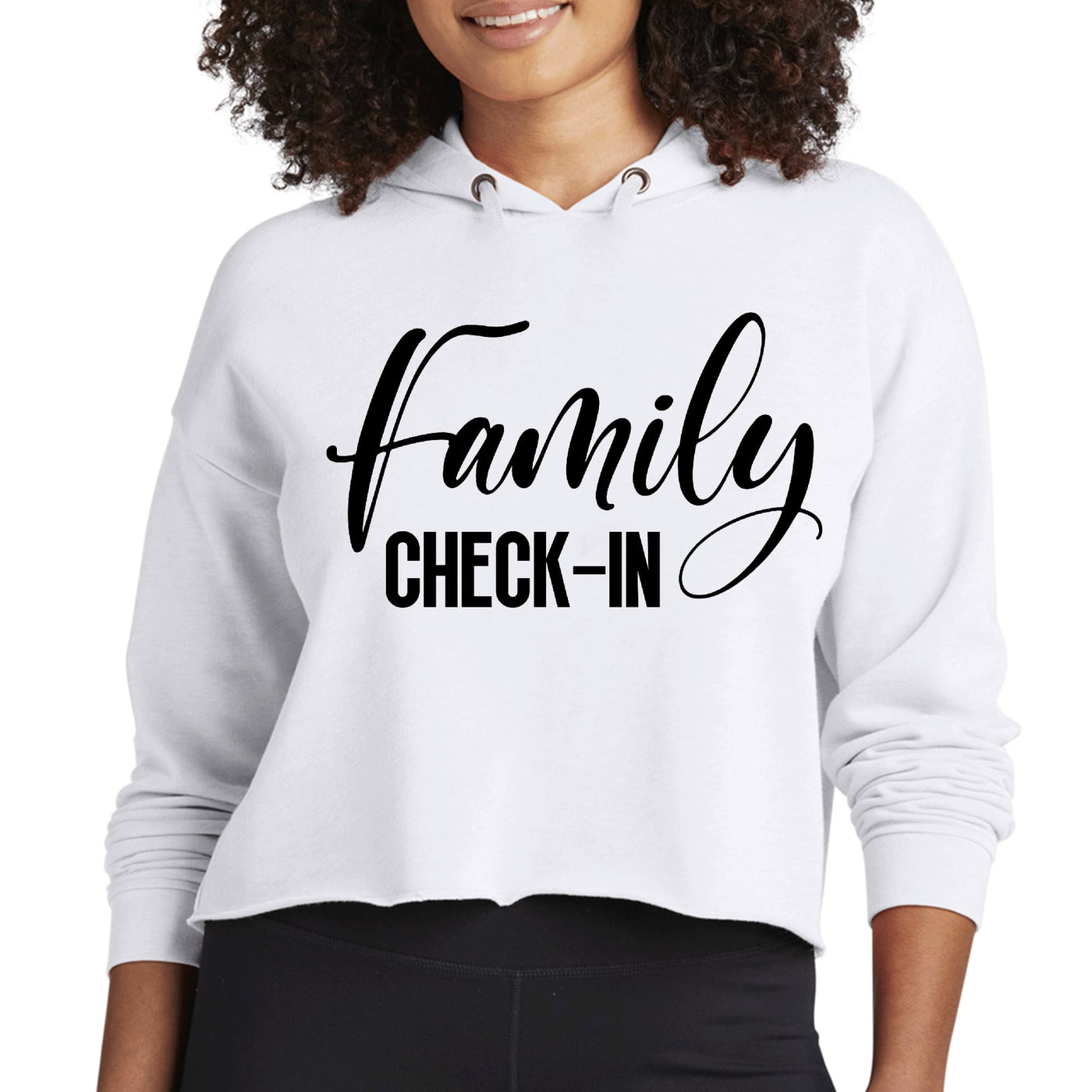 Womens Cropped Hoodie Family Check-in Illustration - Womens | Hoodies | Cropped