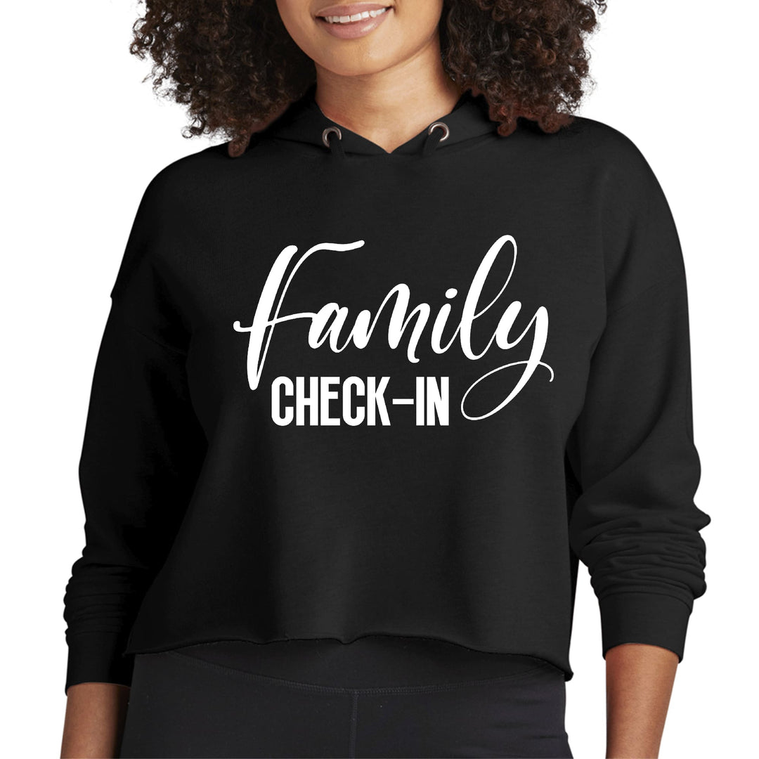 Womens Cropped Hoodie Family Check-in Illustration - Womens | Hoodies | Cropped