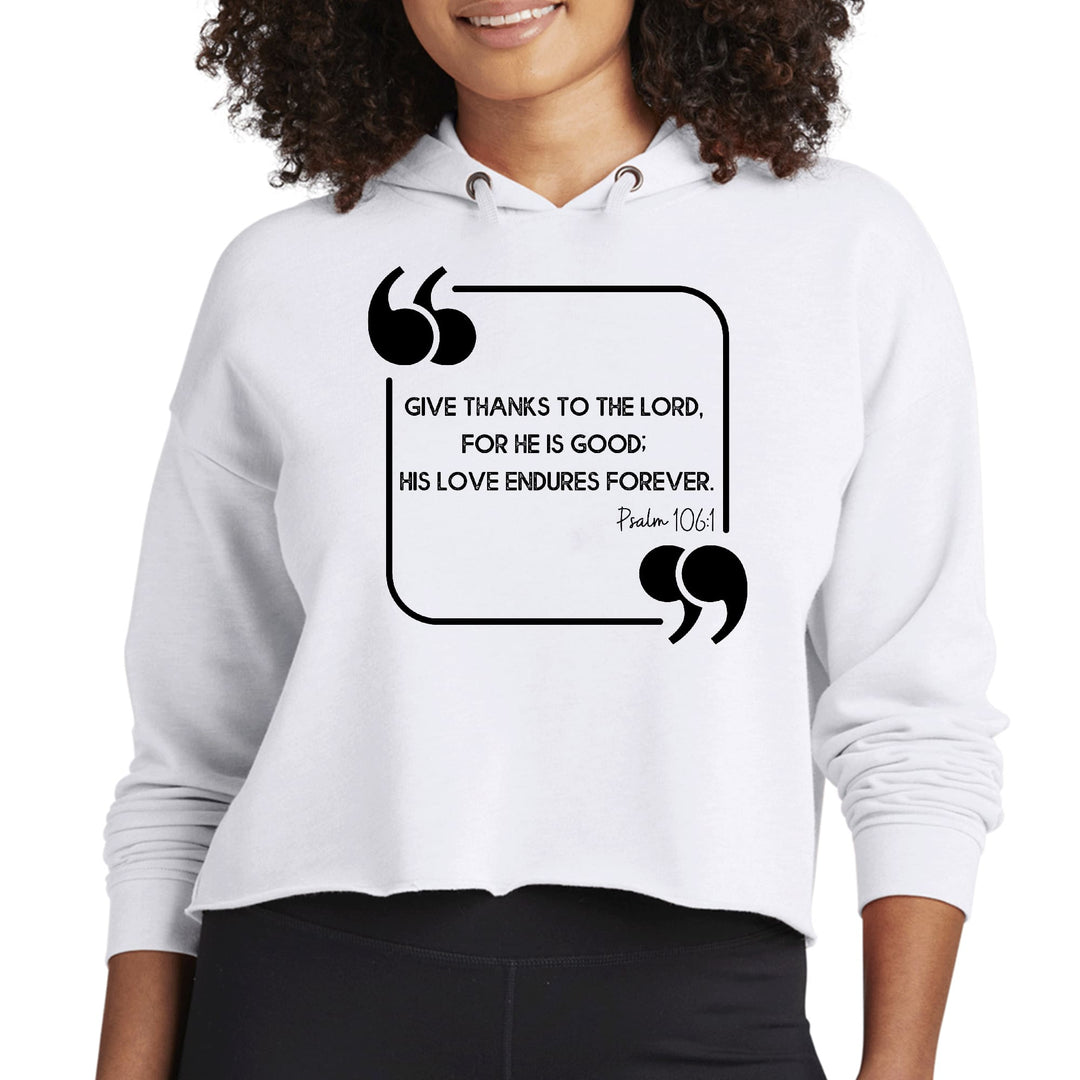 Womens Cropped Hoodie Give Thanks To The Lord Black Illustration - Womens