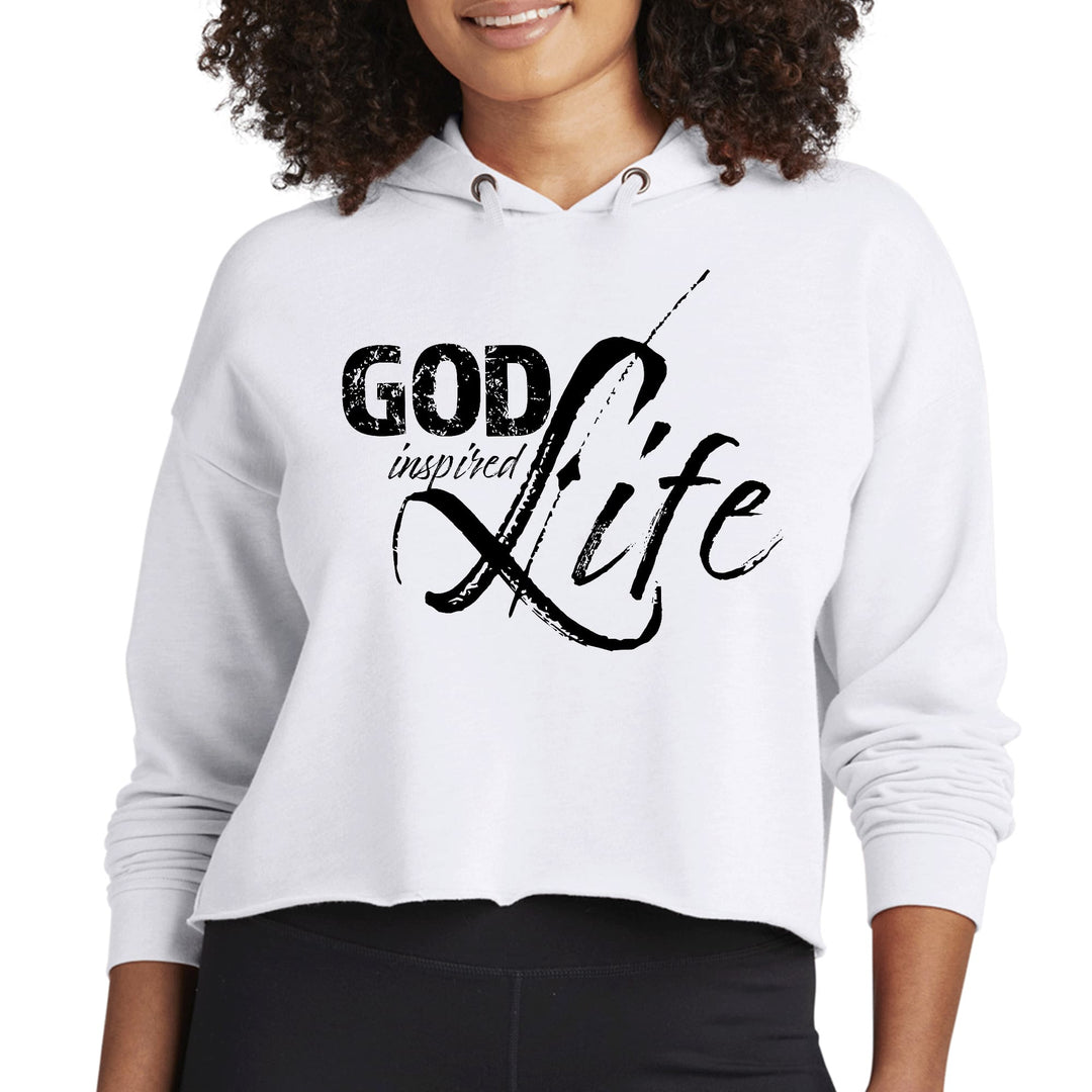 Womens Cropped Hoodie God Inspired Life Black Illustration - Womens | Hoodies