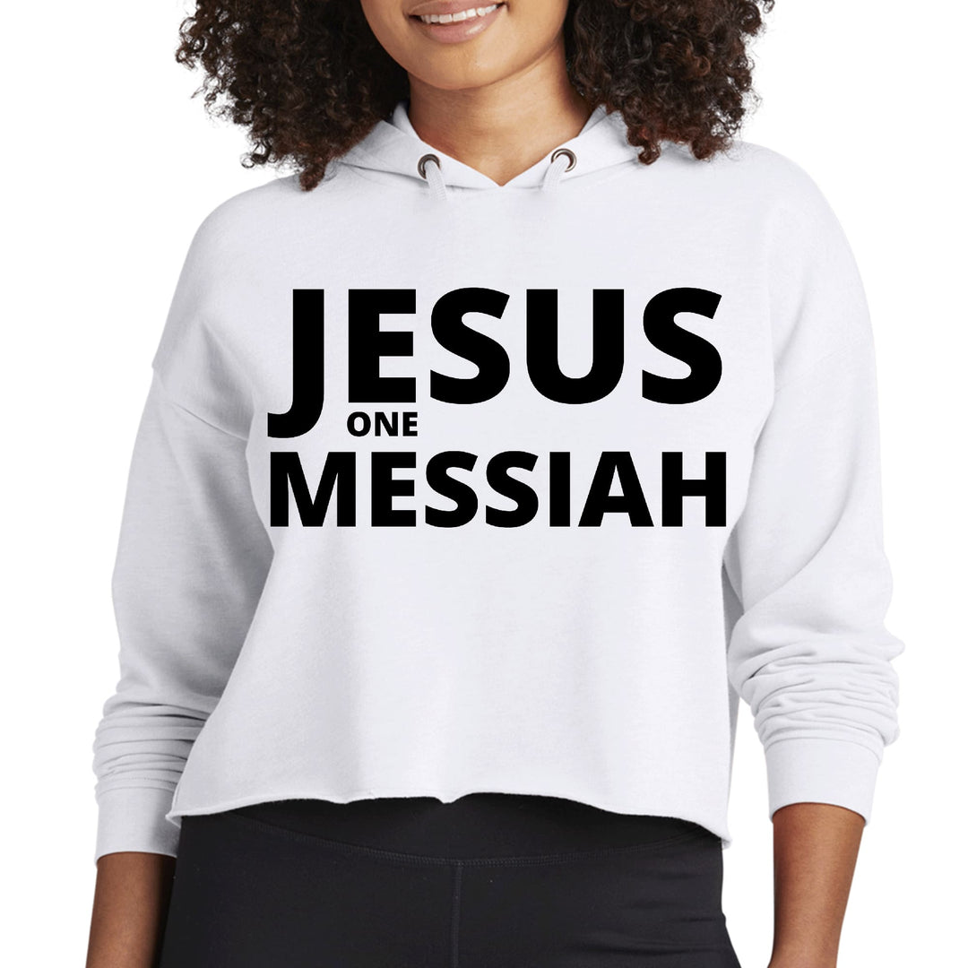 Womens Cropped Hoodie Jesus One Messiah Black Illustration - Womens | Hoodies
