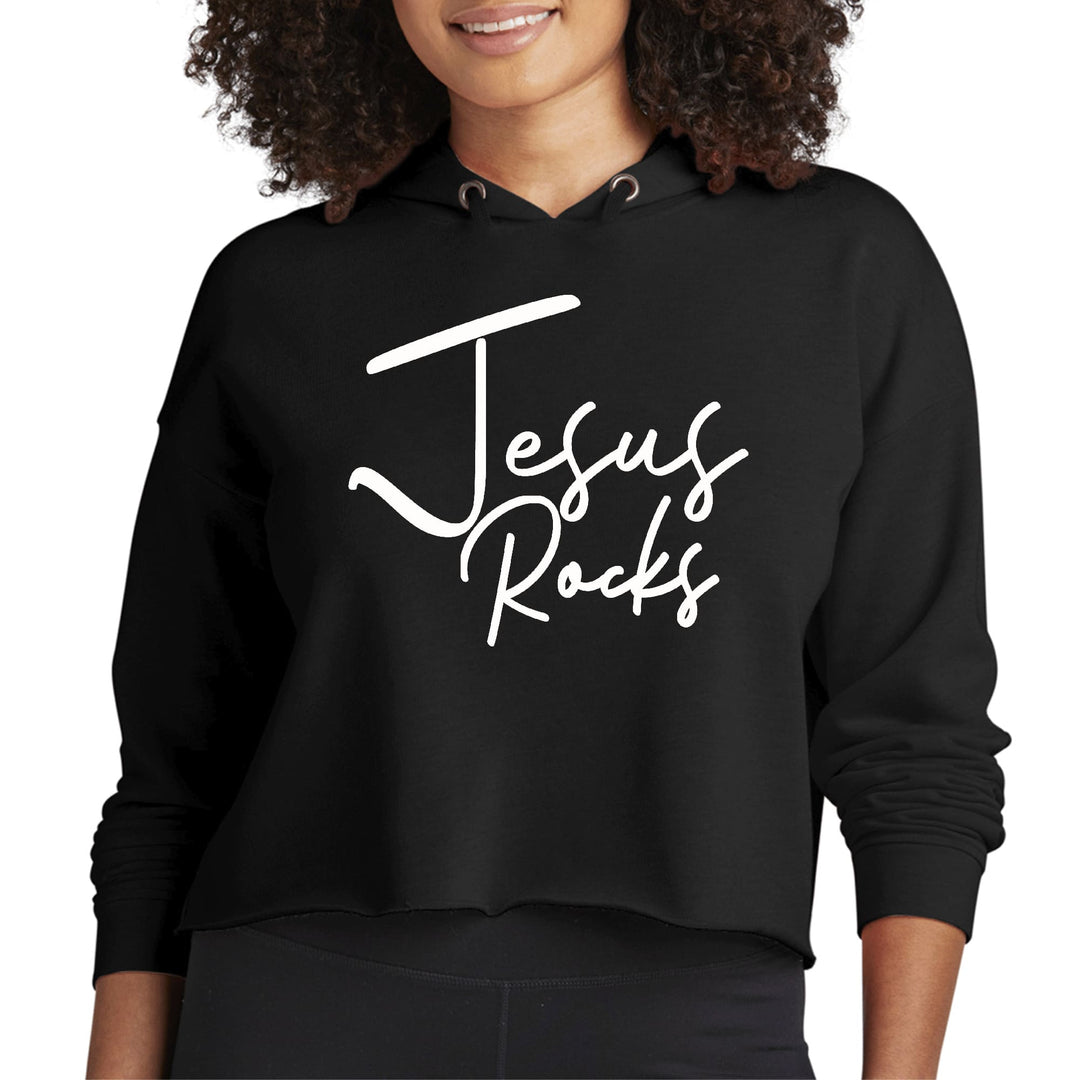 Womens Cropped Hoodie Jesus Rocks Print - Womens | Hoodies | Cropped