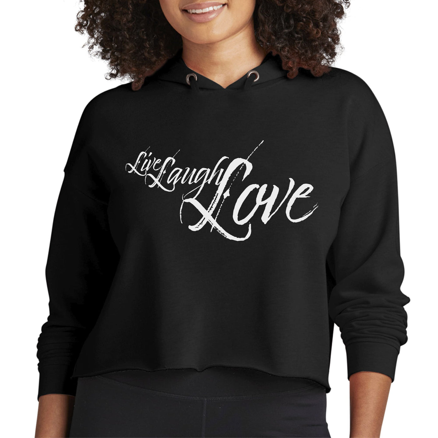 Womens Cropped Hoodie Live Laugh Love Light Grey - Womens | Hoodies | Cropped