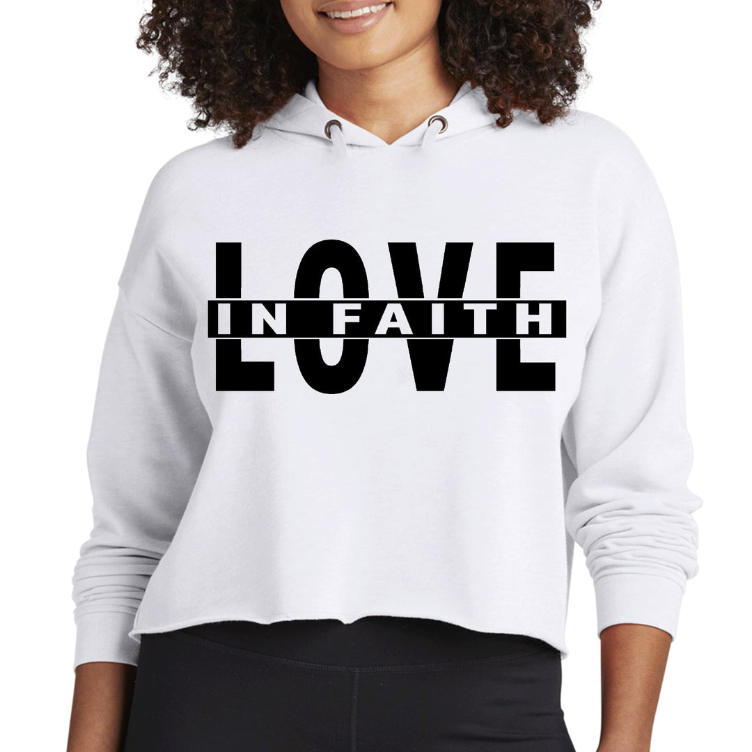 Womens Cropped Hoodie Love in Faith Black Illustration - Womens | Hoodies