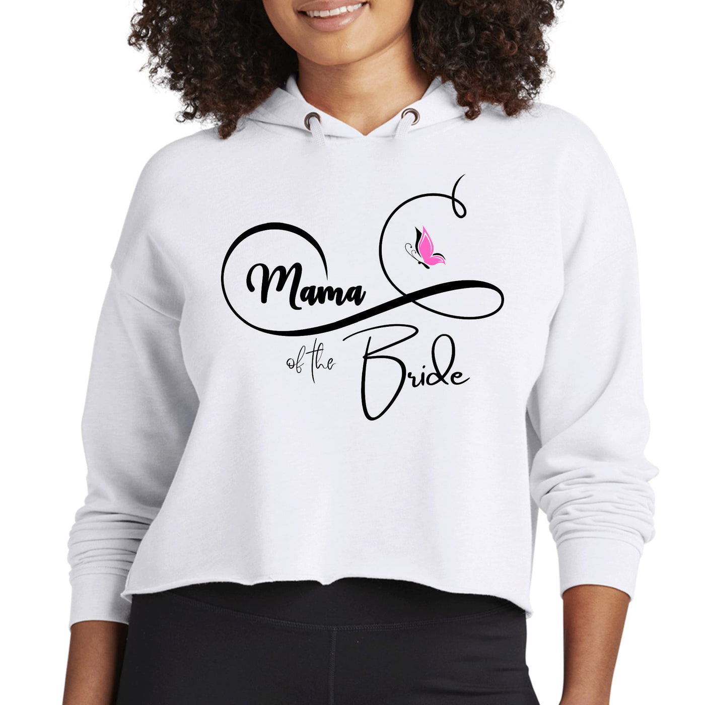 Womens Cropped Hoodie Mama Of The Bride - Wedding Bridal Pink - Womens