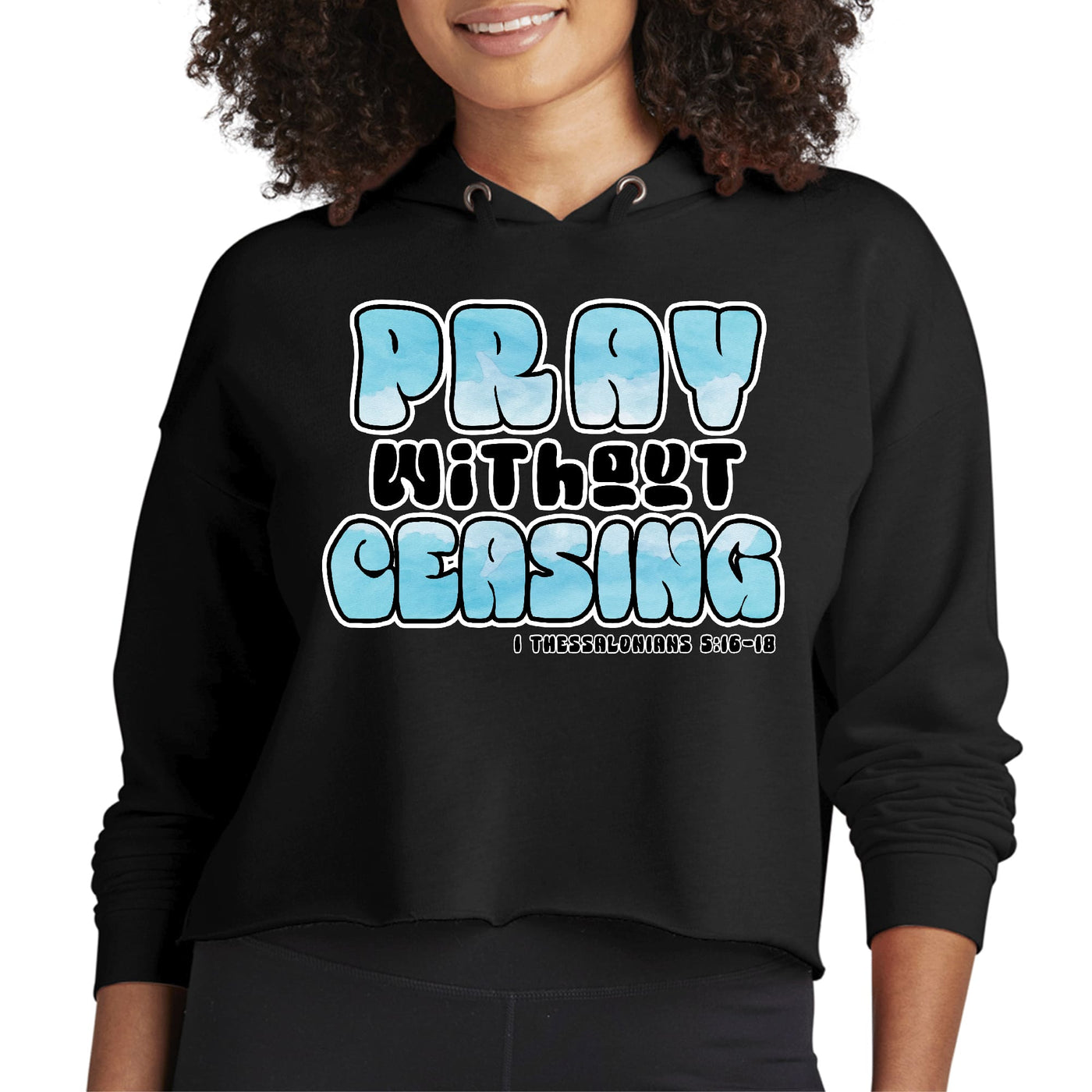 Womens Cropped Hoodie Pray Without Ceasing Inspirational Illustration - Womens