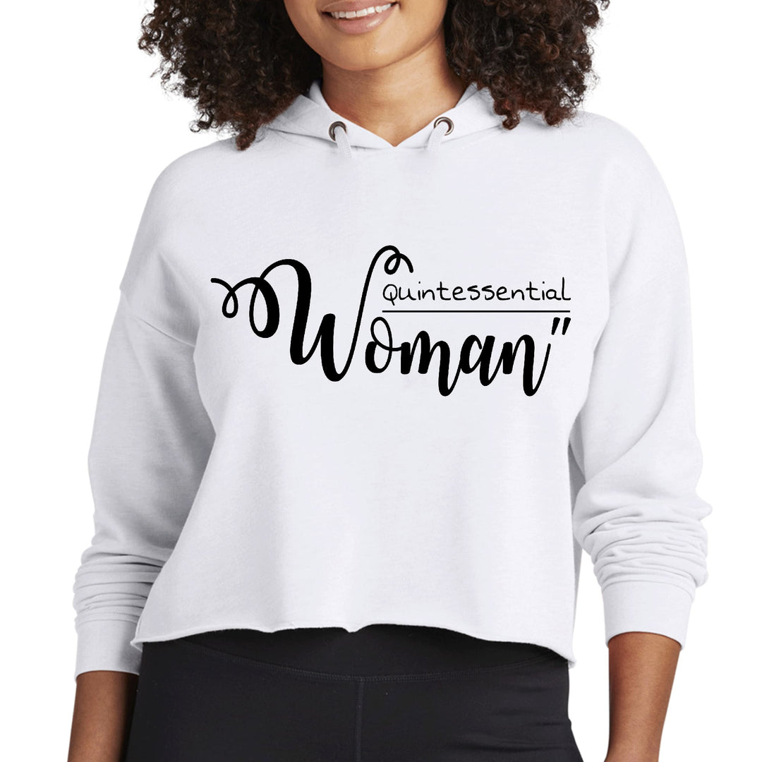 Womens Cropped Hoodie Quintessential Woman Black Illustration - Womens