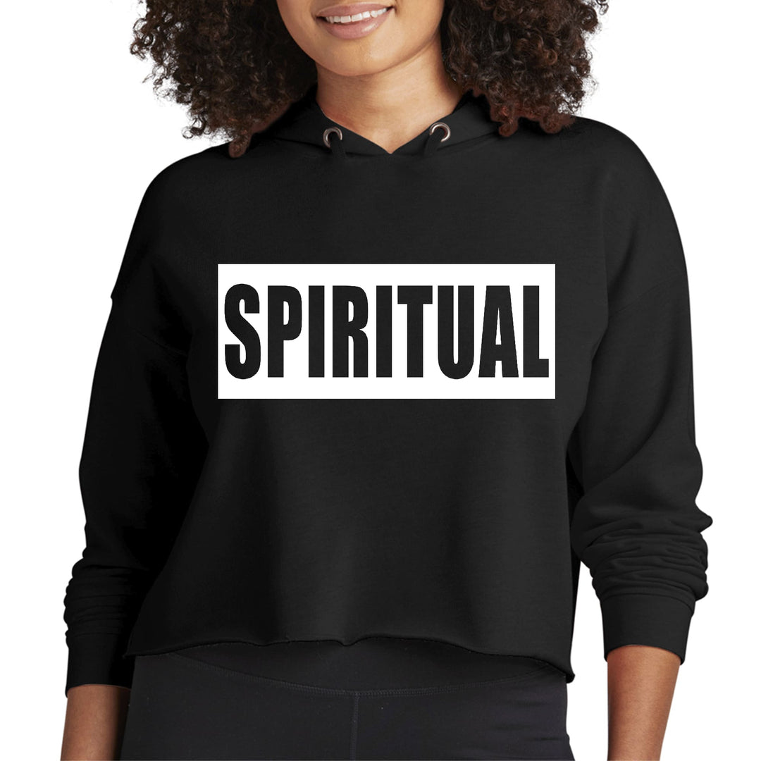 Womens Cropped Hoodie Spiritual White Colorblock Illustration - Womens