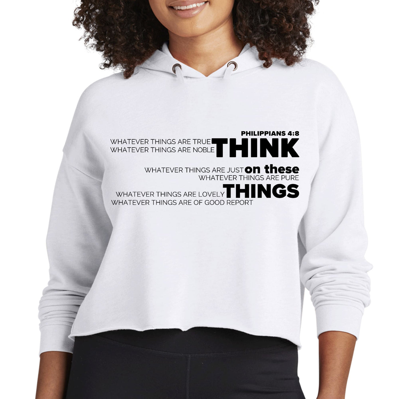 Womens Cropped Hoodie Think On These Things Black Illustration - Womens