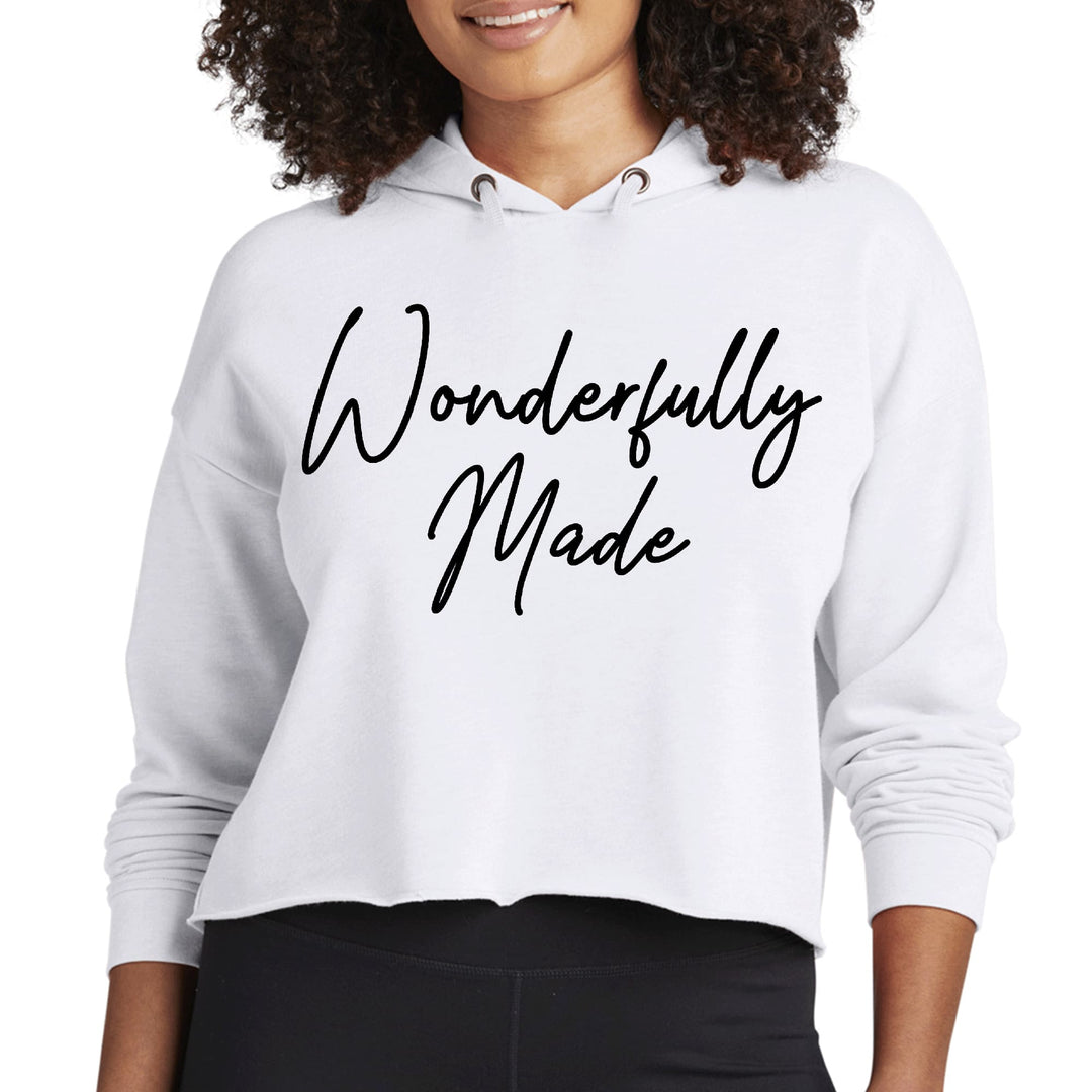 Womens Cropped Hoodie Wonderfully Made Black Illustration - Womens | Hoodies