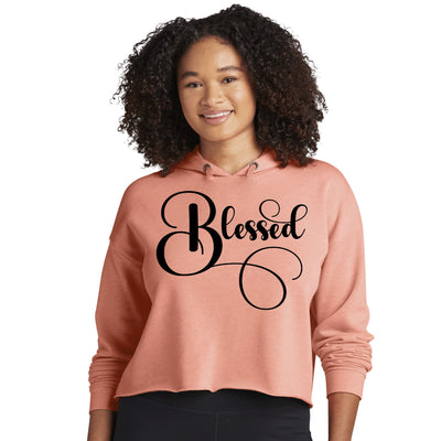 Womens Cropped Performance Hoodie Blessed Black Graphic Illustration - Womens
