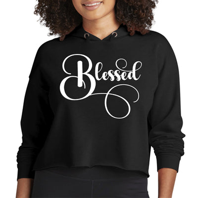 Womens Cropped Performance Hoodie Blessed Graphic Illustration - Hoodies