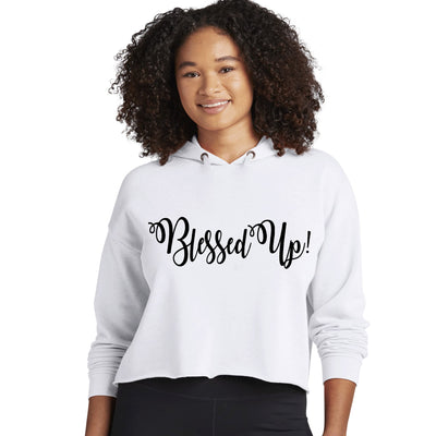Womens Cropped Performance Hoodie Blessed Up Quote Black Illustration - Womens