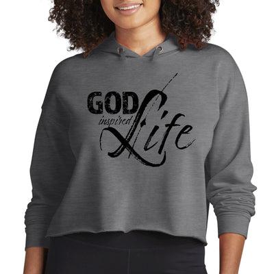Womens Cropped Performance Hoodie God Inspired Life Black Illustration - Womens