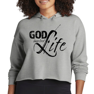 Womens Cropped Performance Hoodie God Inspired Life Black Illustration - Womens