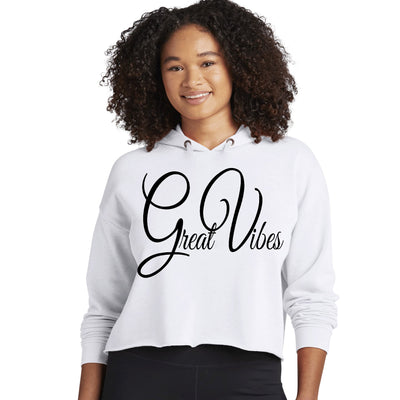 Womens Cropped Performance Hoodie Great Vibes Black Illustration - Womens