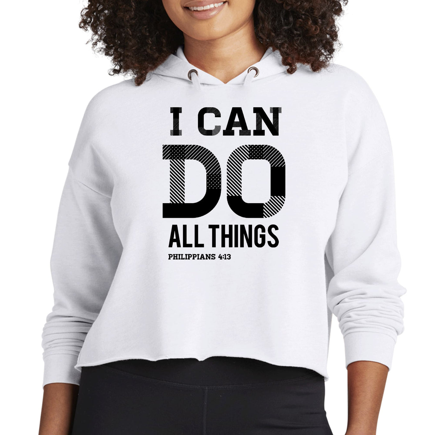 Womens Cropped Performance Hoodie i Can Do All Things Philippians 4: - Womens