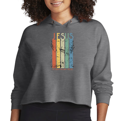 Womens Cropped Performance Hoodie Jesus The Truth The Way The Life, - Womens