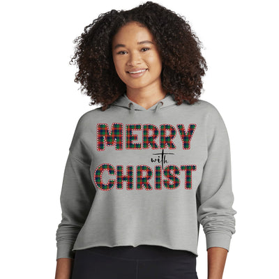 Womens Cropped Performance Hoodie Merry With Christ Red And Green - Womens