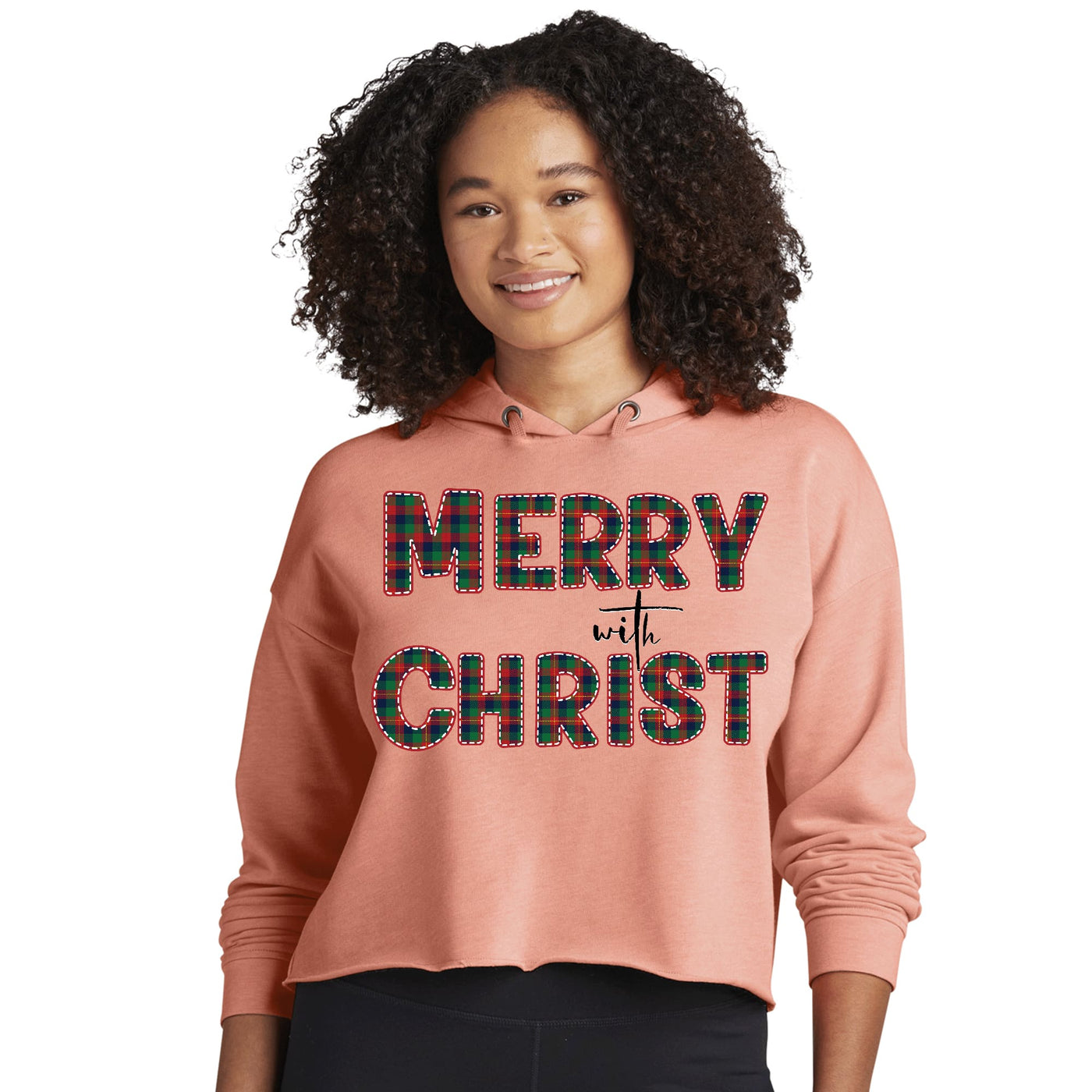Womens Cropped Performance Hoodie Merry With Christ Red And Green - Womens