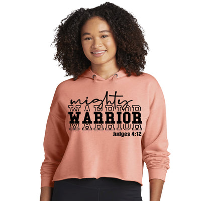 Womens Cropped Performance Hoodie Mighty Warrior Black Illustration - Womens